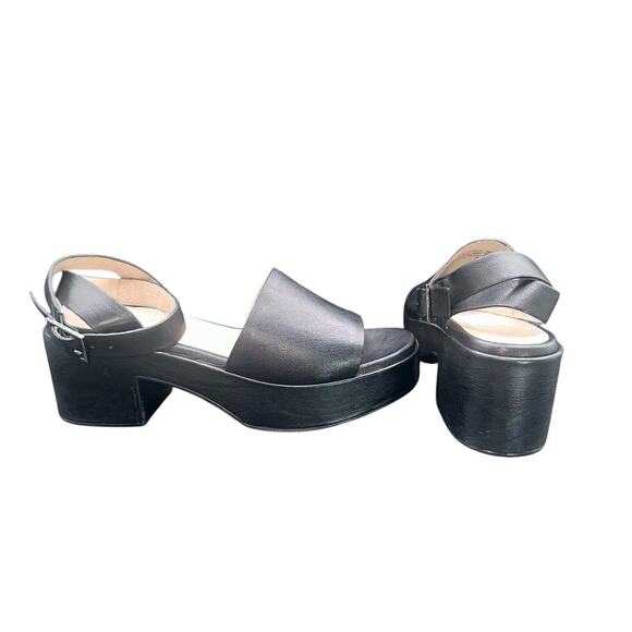 Seychelles Black Leather Platform Block Heel Sandals Ankle Strap 90s Style - Picture 1 of 10